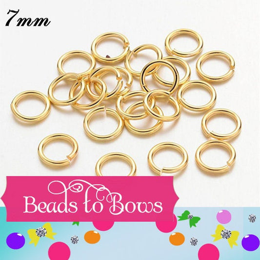 7mm Gold Jump Rings, 100 for 1.75, Gold Colored 7mm Jump Rings, Jewelry Supply, Findings, Silver Jump Rings, Beading Supply