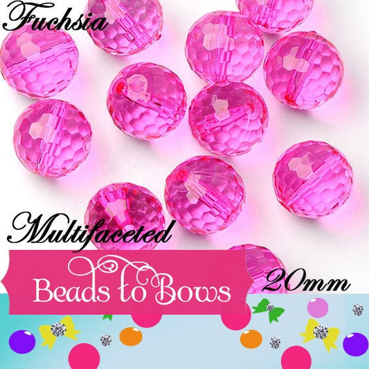 20mm Fuchsia Multifaceted Bubblegum Beads, Transparent Bubblegum Beads, Chunky Bead Supply, Chunky Bead Supply, Bubblegum Necklace Bead