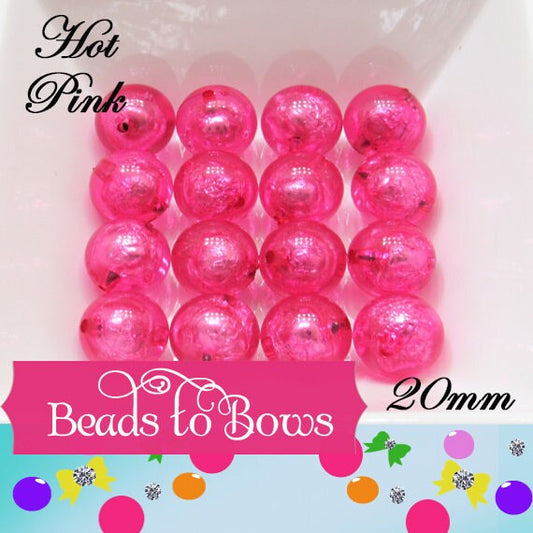 20mm Hot Pink Foil Beads, Bubblegum Bead In A Bead, Chunky Foil Bead, Chunky Bubblegum Necklace Bead Supply, Jewelry Supply