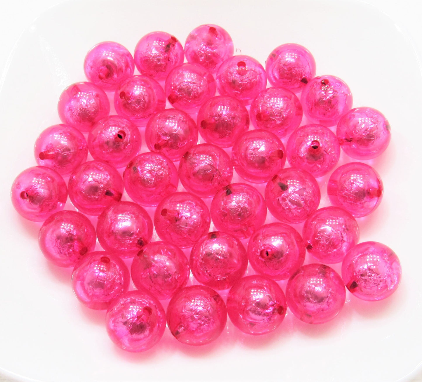 20mm Hot Pink Foil Beads, Bubblegum Bead In A Bead, Chunky Foil Bead, Chunky Bubblegum Necklace Bead Supply, Jewelry Supply