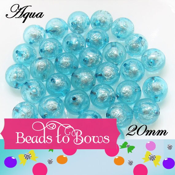 20mm Aqua Foil Beads, Bubblegum Bead In A Bead, Chunky Foil Bead, Chunky Bubblegum Necklace Bead Supply, Jewelry Supply