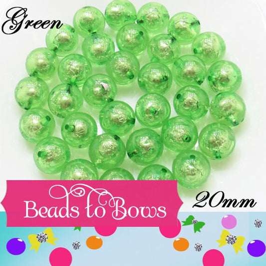 20mm Lt. Green Foil Beads, Bubblegum Bead In A Bead, Chunky Foil Bead, Chunky Bubblegum Necklace Bead Supply, Jewelry Supply