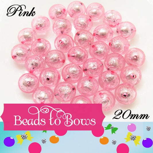 20mm Pink Foil Beads, Bubblegum Bead In A Bead, Chunky Foil Bead, Chunky Bubblegum Necklace Bead Supply, Jewelry Supply