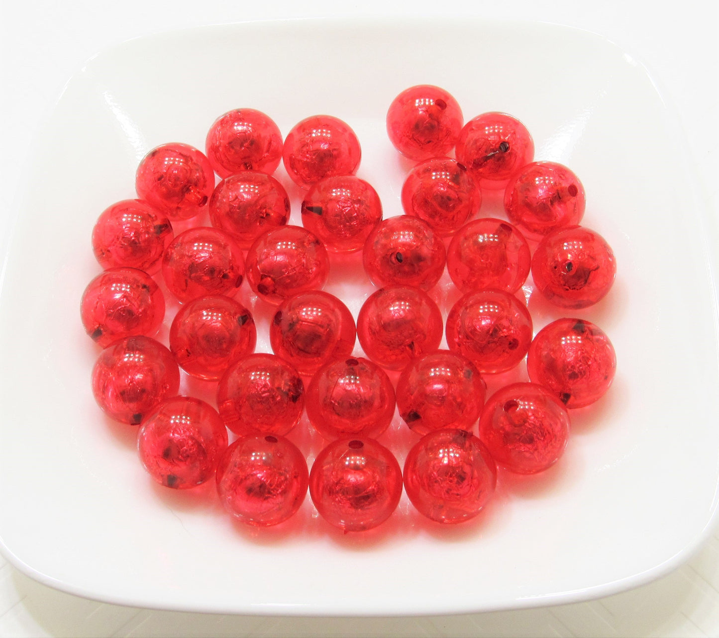 20mm Red Foil Beads, Bubblegum Bead In A Bead, Chunky Foil Bead, Chunky Bubblegum Necklace Bead Supply, Jewelry Supply