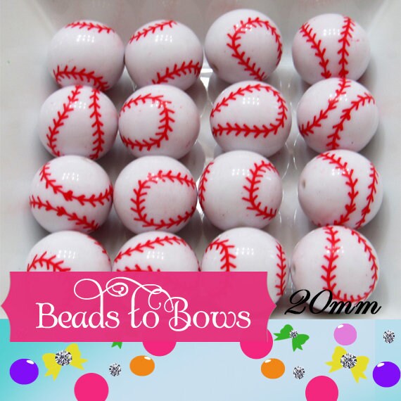 20mm Baseball Beads, Red and White Baseball Beads, Bubblegum Beads, Chunky Bead Supply, Baseball Mom Necklace Bead, Sports Bead, Baseball