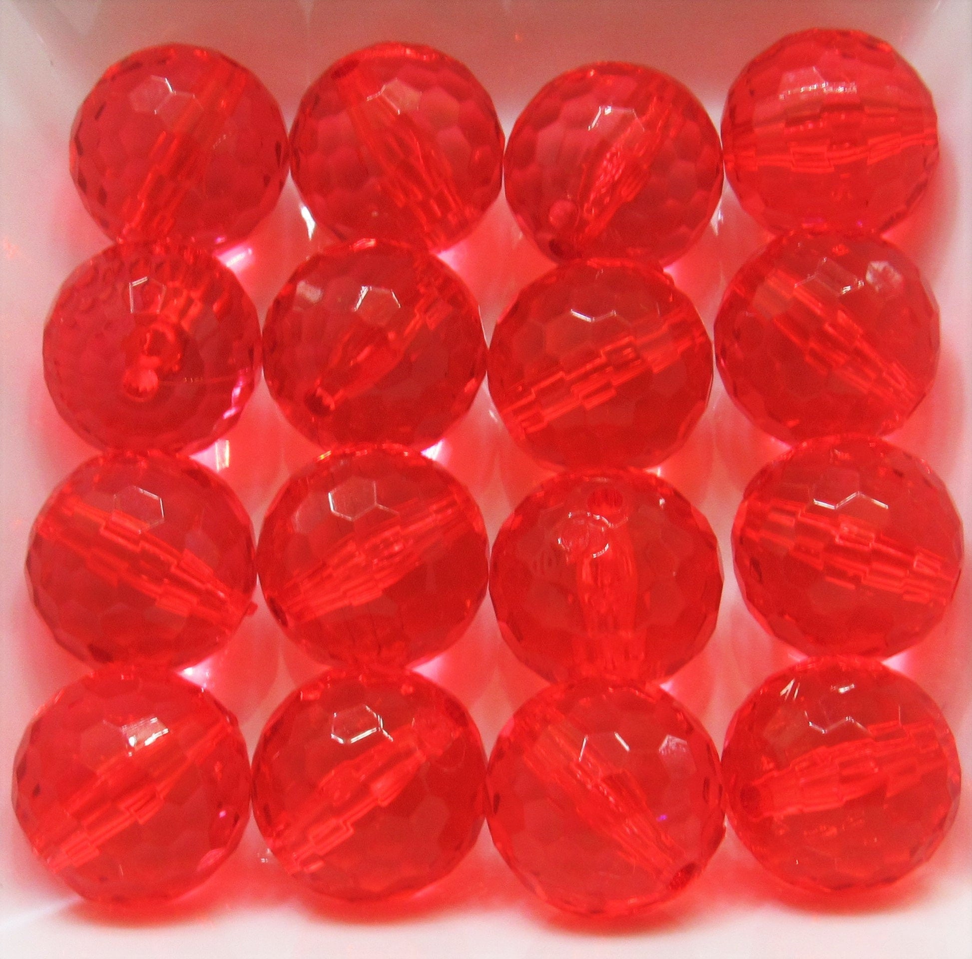 20mm Red Multifaceted Bubblegum Beads, Transparent Bubblegum Beads, Chunky Bead Supply, Chunky Bead Supply, Bubblegum Necklace Bead