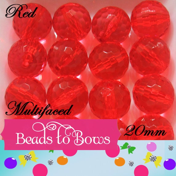 20mm Red Multifaceted Bubblegum Beads, Transparent Bubblegum Beads, Chunky Bead Supply, Chunky Bead Supply, Bubblegum Necklace Bead