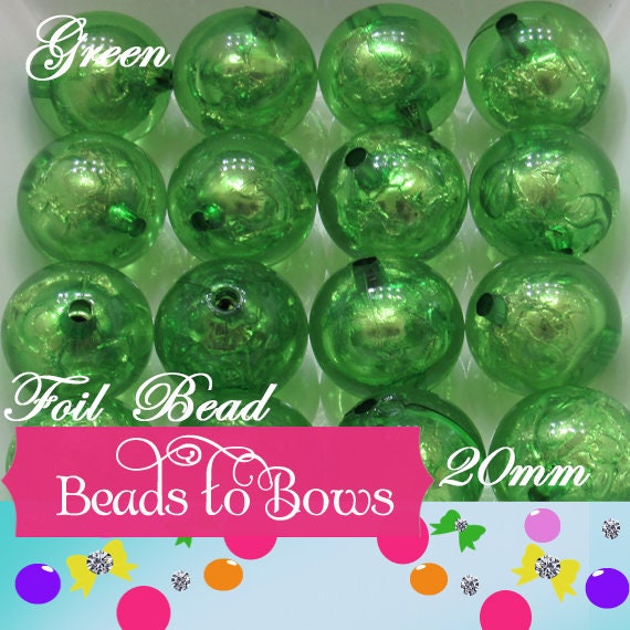 20mm Green Foil Beads, Bubblegum Bead In A Bead, Chunky Foil Bead, Chunky Bubblegum Necklace Bead Supply, Jewelry Supply