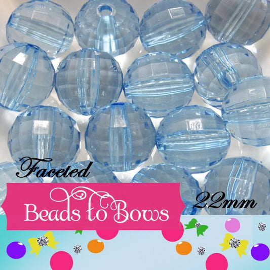 NEW 22mm Light Blue Faceted Beads, Bubblegum Bead, Multifaceted Chunky Bead, Chunky Bubblegum Necklace Bead Supply, Jewelry Supply,