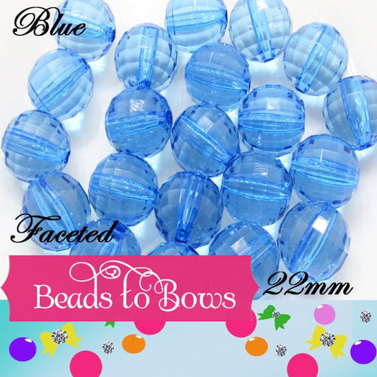 NEW 22mm Blue Multifaceted Bubblegum Beads, Transparent Bubblegum Beads, Chunky Bead Supply, Chunky Bead Supply, Bubblegum Necklace Bead