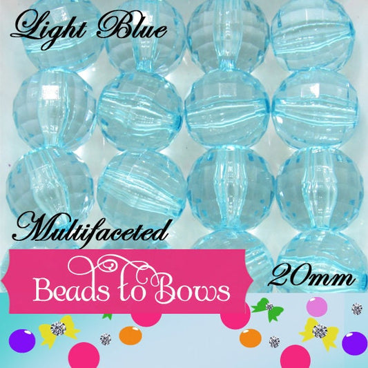 20mm Light Blue Faceted Bubblegum Beads, Transparent Bubblegum Bead, Chunky Bead Supply, Bubblegum Necklace Bead