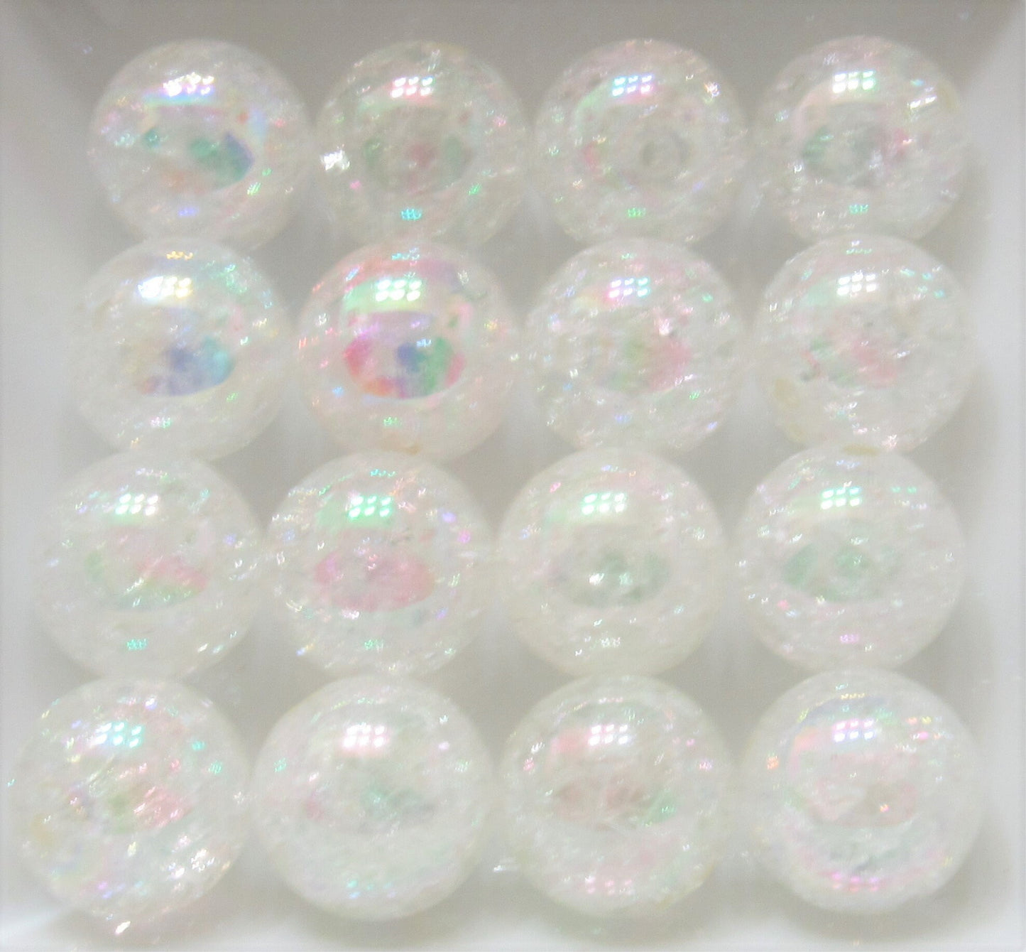 20mm AB White Crackle Beads, Chunky Transparent Crackle Beads, Acrylic Round Gumball Crackle Beads, Bubblegum Crackle Bead Supply