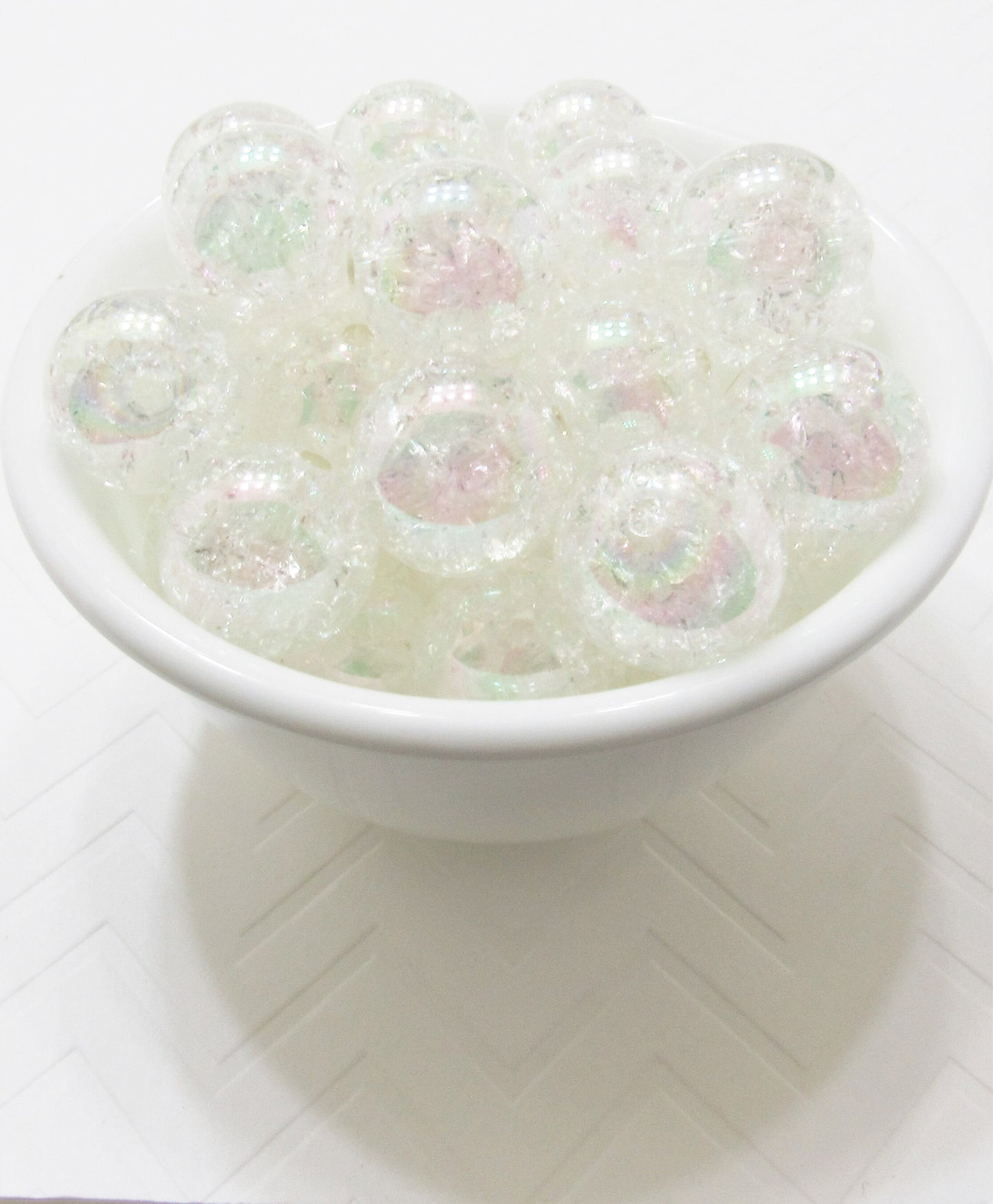 20mm AB White Crackle Beads, Chunky Transparent Crackle Beads, Acrylic Round Gumball Crackle Beads, Bubblegum Crackle Bead Supply