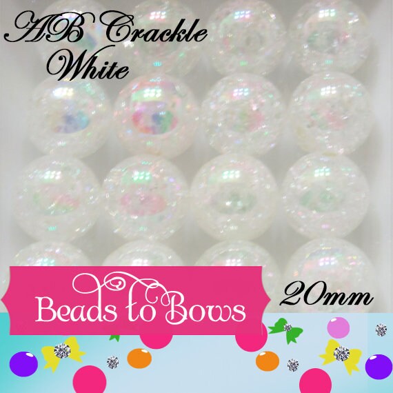 20mm AB White Crackle Beads, Chunky Transparent Crackle Beads, Acrylic Round Gumball Crackle Beads, Bubblegum Crackle Bead Supply