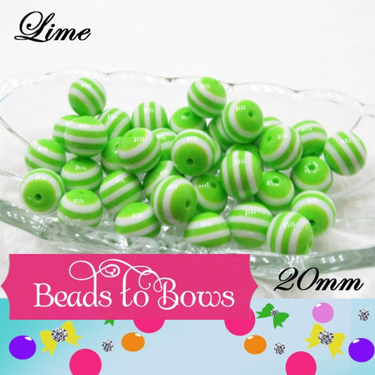 SALE 20mm Chunky Lime Green Striped Bubblegum Beads, Striped Gumball Beads, Chunky Bubblegum Beads, Chunky Necklace Bead Supply