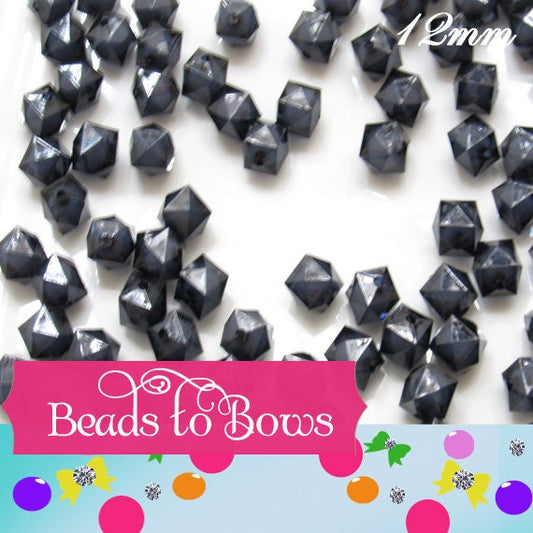 12mm Cubed Black Bubblegum Beads, Black Chunky Bubblegum Beads, Bead in a Bead, Ice Cube Beads, Square Beads, Acrylic Beads