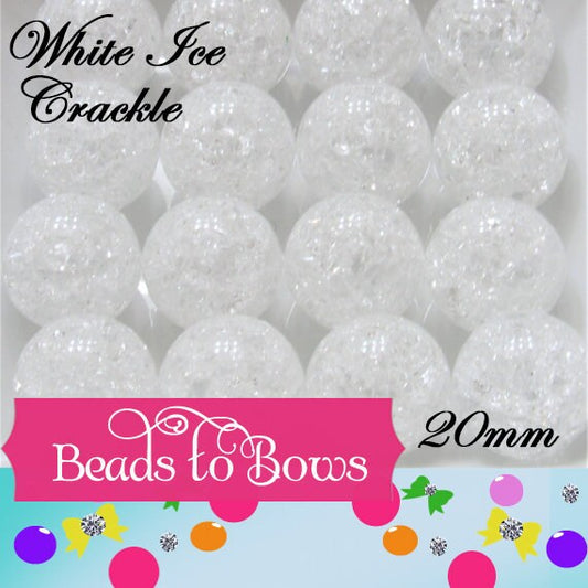 20mm Cracked Ice White Beads, Chunky Transparent Crackle Beads, Acrylic Round Gumball Crackle Beads, Bubblegum Crackle Bead Supply