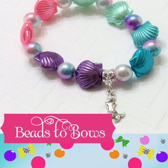 24 Sea Shell Beads, 16mm Mermaid Bracelet Supply Bead, Acrylic Sea Shell Bubblegum Beads, 1 Mermaid Charm