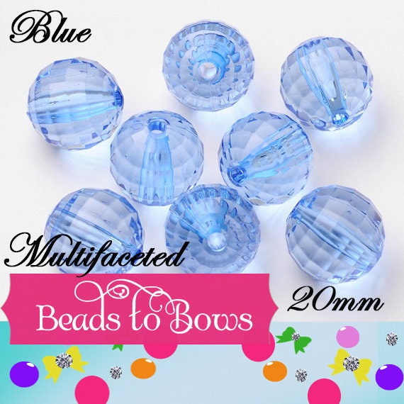 20mm Light Blue Multifaceted Bubblegum Beads, Transparent Bubblegum Bead, Chunky Bead Supply, Chunky Bead Supply, Gumball bead