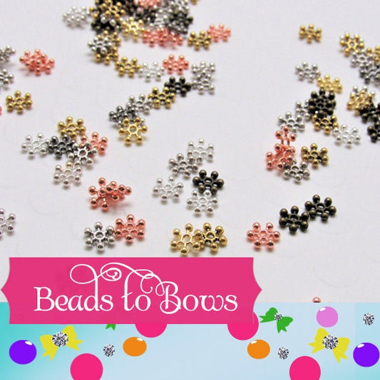 50 Snowflake 8.5mm Bead Spacers, Daisy Bead Spacers, Metal Spacer Beads, Antique Silver, Jewelry Supply, Beading Supply