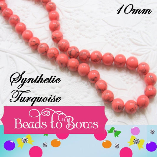 10mm Synthetic Turquoise, 40 Ct 3.99 Light Coral Turquoise Beads, Bubblegum Necklace Supply Bead, Jewelry Supply, Bubblegum Bead