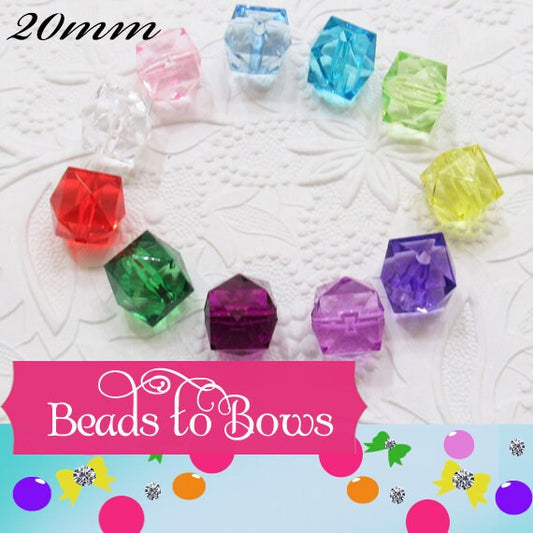 10Ct.  Faceted 20mm Bubblegum Ice Cube Beads, Gumball Ice Cube Bead, Bubblegum Bead, Cube Transparent Beads, Chunky Necklace Supply