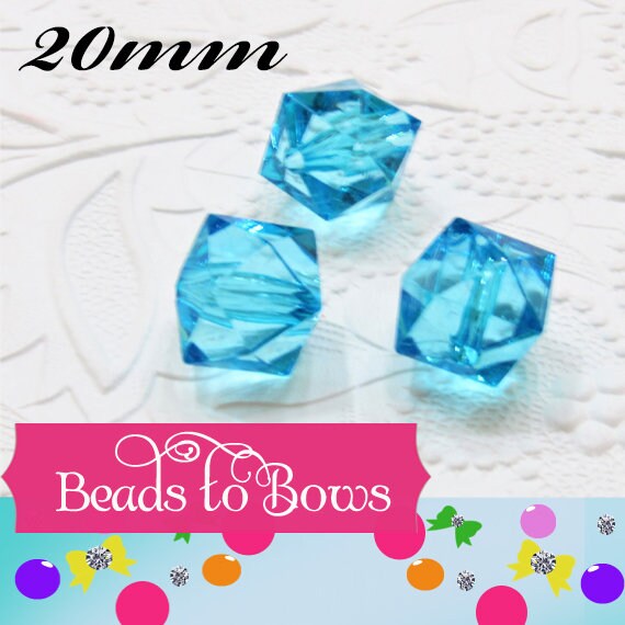 20mm Turquoise Faceted Ice Cube Beads, Chunky Ice Cube Bead, Bubblegum Bead, Square Transparent Beads, Chunky Necklace  Be