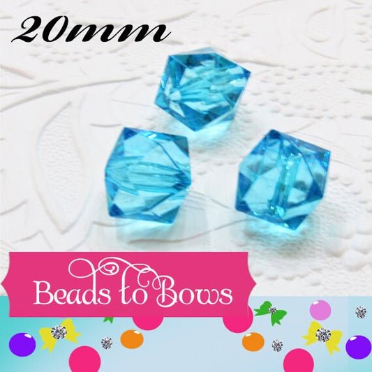 20mm Turquoise Faceted Ice Cube Beads, Chunky Ice Cube Bead, Bubblegum Bead, Square Transparent Beads, Chunky Necklace  Be