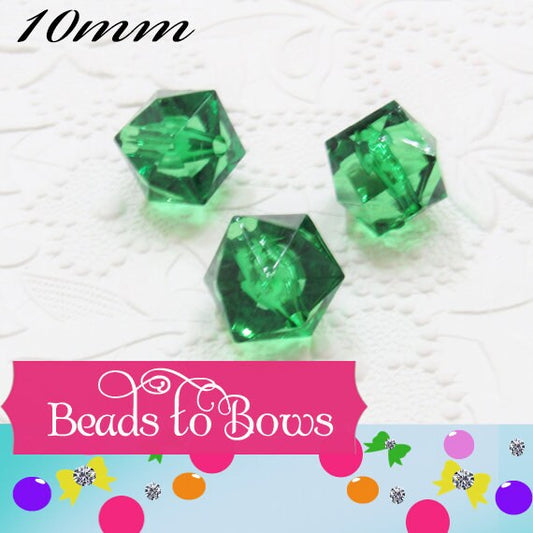 10 Green 20mm Faceted Ice Cube Beads, Chunky Ice Cube Bead, Bubblegum Bead, Square Transparent Beads, Chunky Necklace  Bead