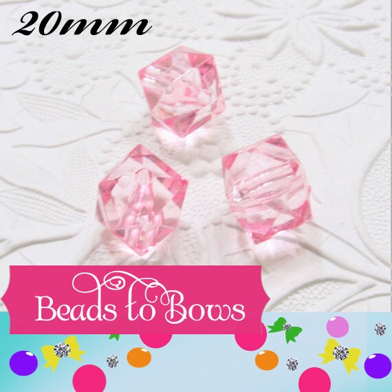 10ct. Pink 20mm Faceted Ice Cube Beads, Chunky Ice Cube Bead, Bubblegum Bead, Square Transparent Beads, Chunky Necklace