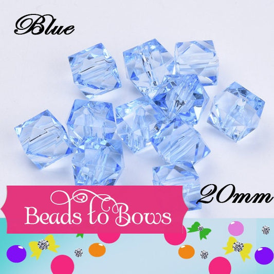 10ct. Blue 20mm Faceted Ice Cube Beads, Chunky Ice Cube Bead, Bubblegum Bead, Square Transparent Beads, Chunky Necklac