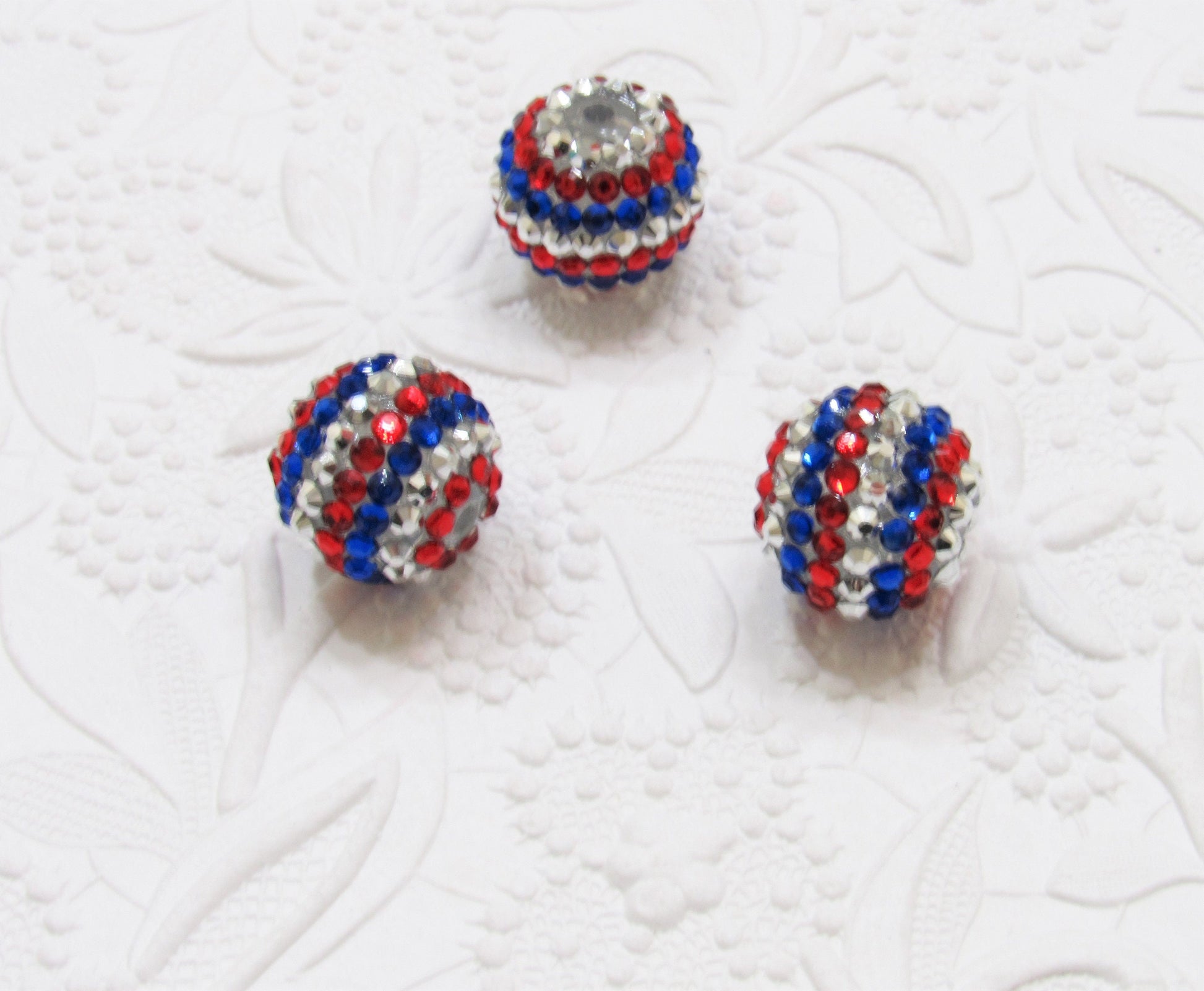 20mm Red White Blue Striped Bubblegum Rhinestone Beads, July 4th. Beads, Chunky Gumball Beads, Bubblegum Necklace Bead Supply,