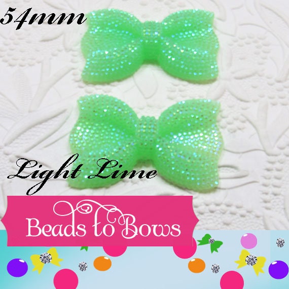 54mm Light Lime Green Rhinestone Bow bead, Rhinestone Bow, Chunky Bow, Bubblegum Rhinestone Bead, Chunky Necklace Bow,  Bead Bow