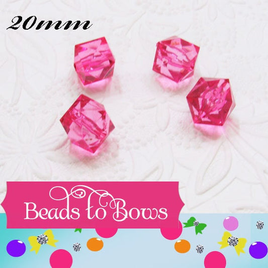 20mm Hot Pink Faceted Ice Cube Beads, Chunky Ice Cube Bead, Bubblegum Bead, Square Transparent Beads, Chunky Necklace  Bead