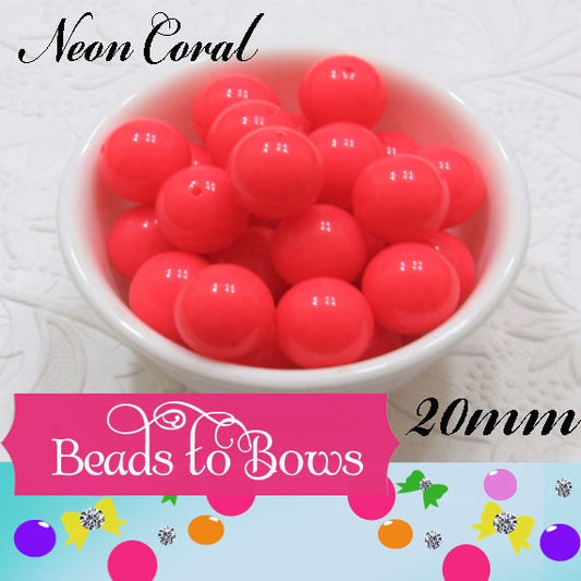 10 Ct. Neon Coral 20mm Bubblegum Beads, Chunky Neon Coral Acrylic Beads, Bubblegum Bead Supply, Acrylic Bubblegum Beads, Jewelry Supply