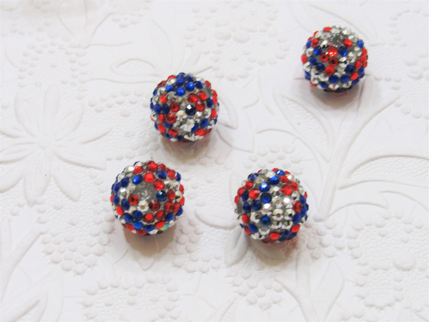 NEW 20mm Red White Blue Rhinestone Beads, Confetti Bubblegum Rhinestone Beads, Chunky Rhinestone Beads, 4th Of July Chunky Bead Supply