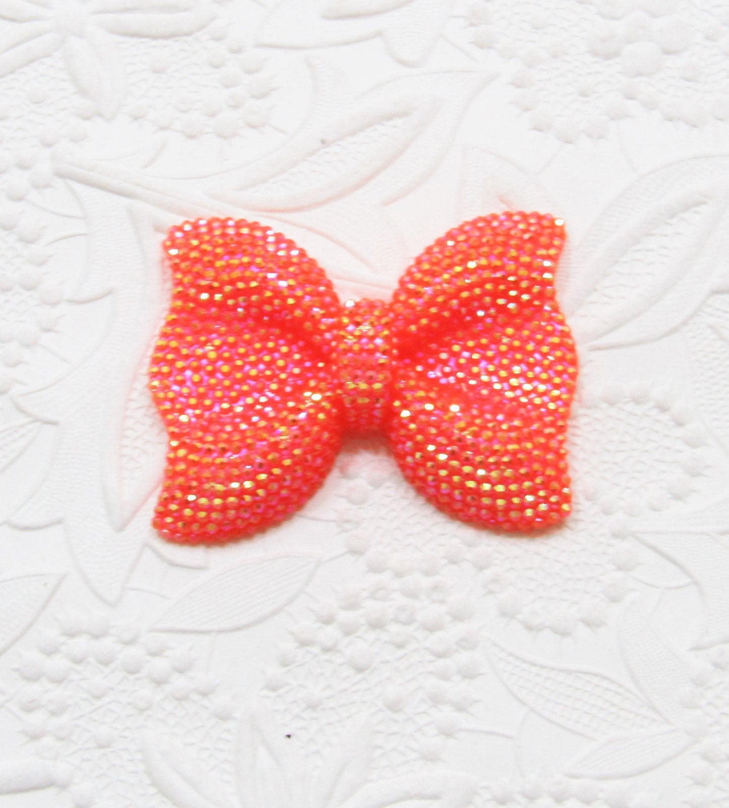 QTY 1 Large Orange Rhinestone Bow bead, Rhinestone Bow, Chunky Bow, Bubblegum rhinestone bead, Chunky Necklace Bow,  Bead Bow