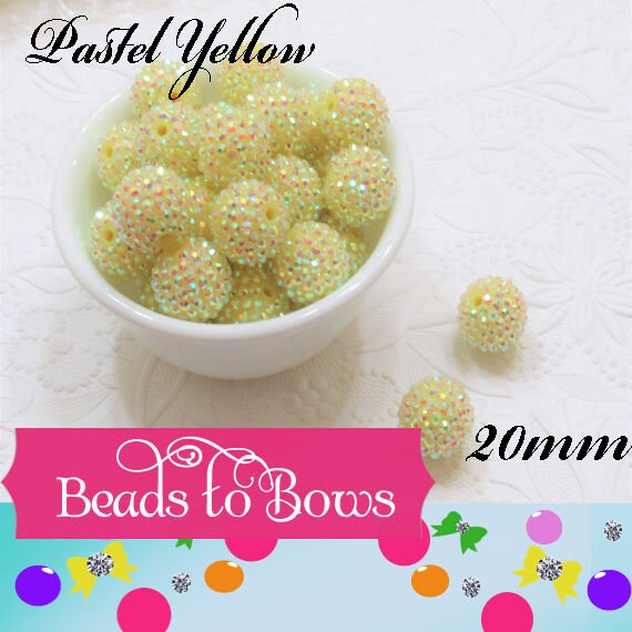 20mm Pastel Yellow Rhinestone Beads, Chunky Bubblegum Beads, Rhinestone Bubblegum Beads, Chunky Beads Bubblegum Beads, DIY Chunky N