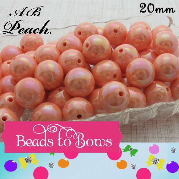 10Ct. 20mm AB Peach Bubblegum Beads, Rainbow Beads, Colorful Bubblegum Beads, Rainbow Beads, Gumball Beads, Chunky  Bead Supply