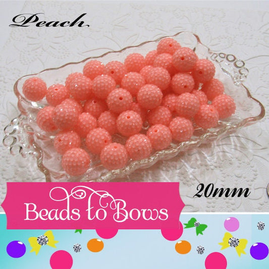 20mm Peach Rhinestone Bubblegum Beads, Clear Rhinestone Resin Chunky Gumball Beads,  Bubblegum beads, Acrylic  Beads, Chunky Beads