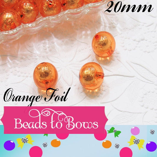 20mm Orange Foil Beads, Bubblegum Bead In A Bead, Chunky Foil Bead, Chunky Bubblegum Necklace Bead Supply, Jewelry Supply