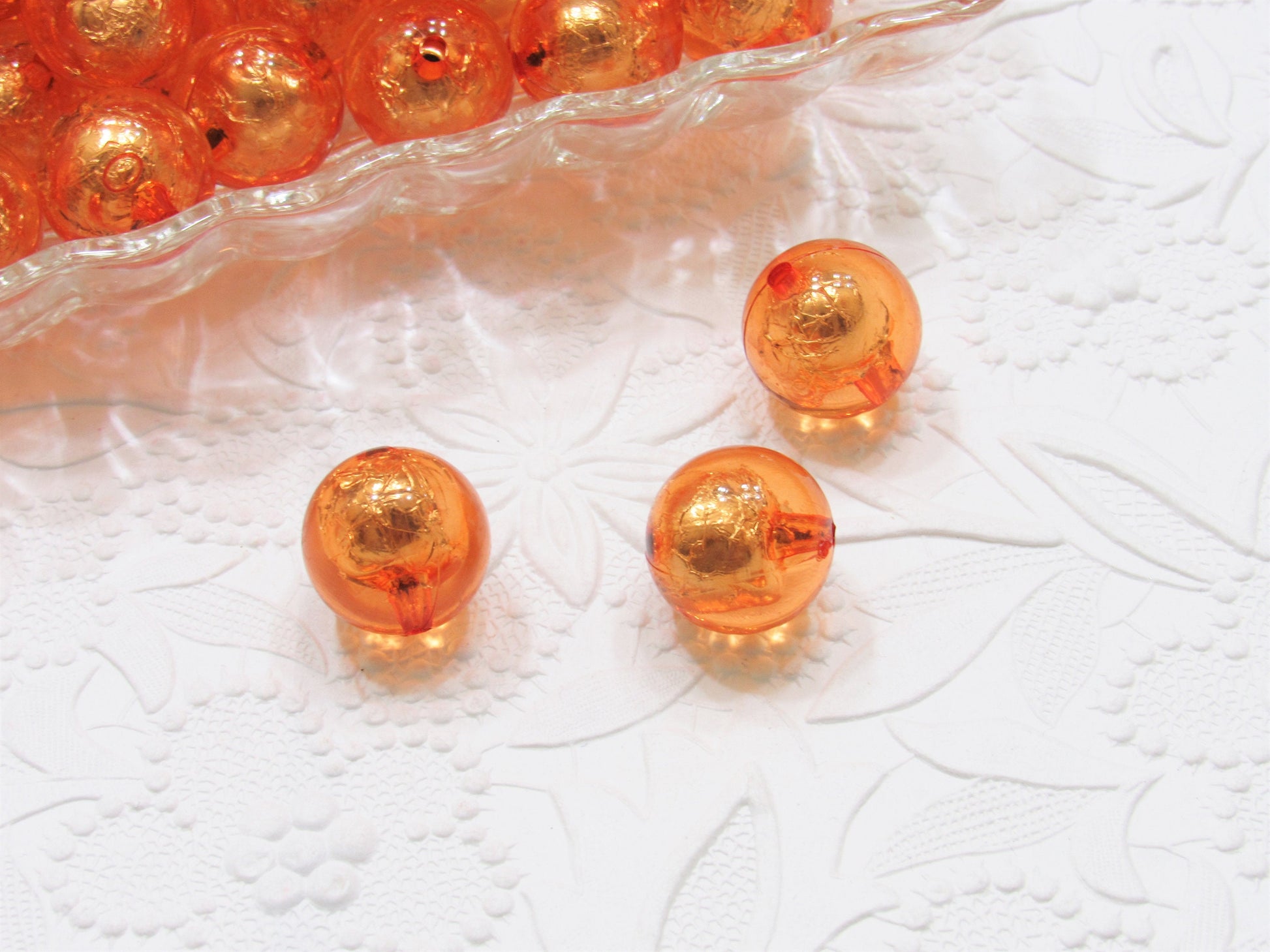 20mm Orange Foil Beads, Bubblegum Bead In A Bead, Chunky Foil Bead, Chunky Bubblegum Necklace Bead Supply, Jewelry Supply