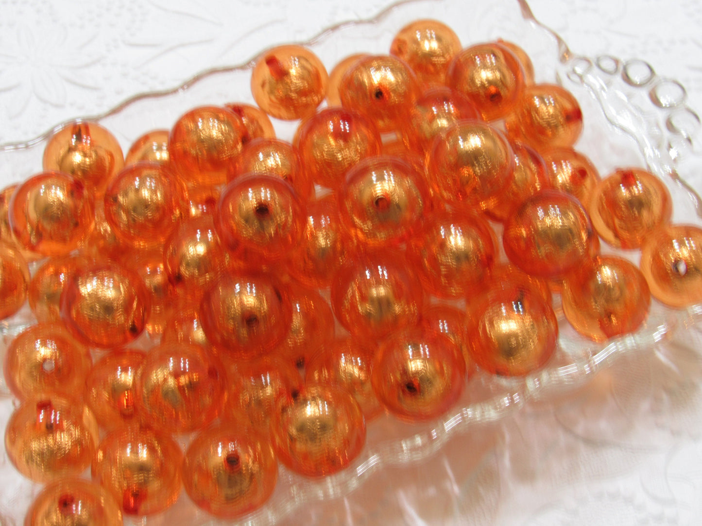 20mm Orange Foil Beads, Bubblegum Bead In A Bead, Chunky Foil Bead, Chunky Bubblegum Necklace Bead Supply, Jewelry Supply