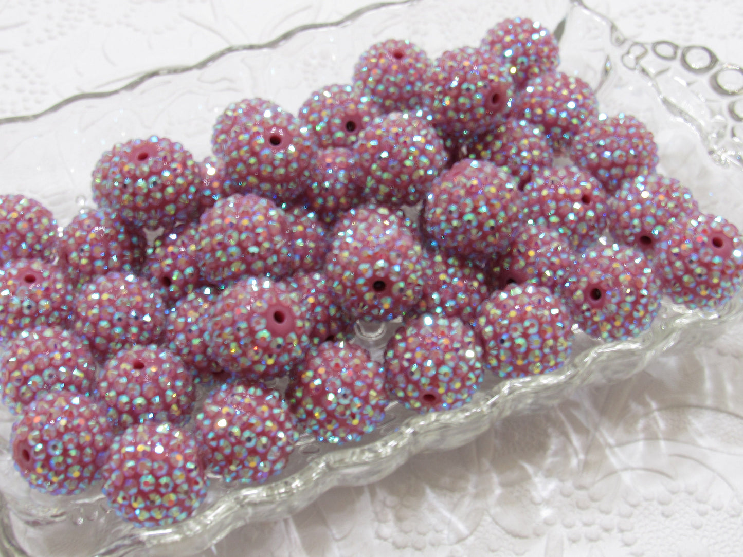 20mm Mauve Rhinestone Bubblegum Beads, Chunky Pink Bubblegum Bead, Chunky Pink Rhinestone Bead Pink Gum Ball Bead Bubblegum Necklace Bead