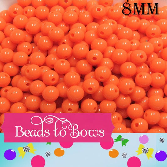 100ct 8mm Orange Bubblegum Beads, Chunky Bead, Plastic Round Beads, Solid Acrylic Beads, Chunky Gumball Beads, Necklac Supply Bead