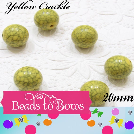 10Ct. 3.99 -  20mm Solid Yellow Crackle Beads,  Bubblegum Beads, Gumball  Beads, Bubble Gum Bead Supply