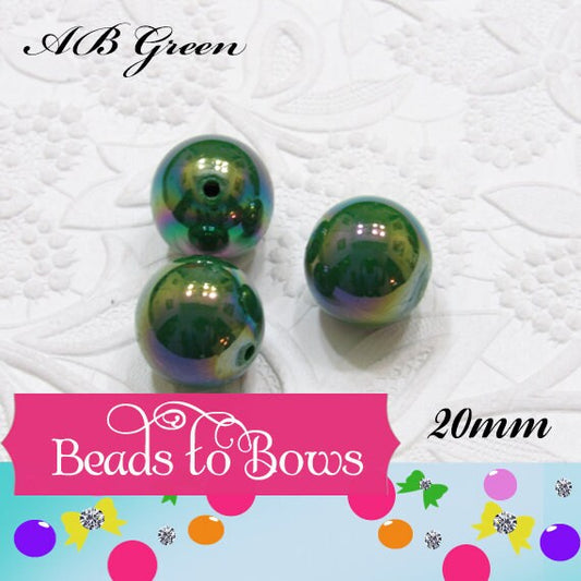 20mm Green AB Bubblegum Beads, Chunky AB Beads, Round Acrylic Gumball Bead, Bubblegum Bead, Jewelry and Beading Supply