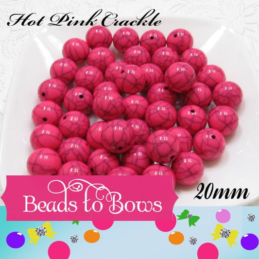 NEW 20mm Solid Hot Pink Crackle Beads,  Bubblegum Beads, Gumball  Beads, Bubble Gum Bead Supply