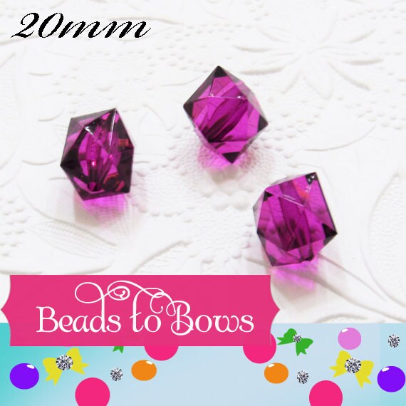 10ct. Violet 20mm Faceted Ice Cube Beads, Chunky Ice Cube Bead, Violet Bubblegum Bead, Square Transparent Faceted Beads,