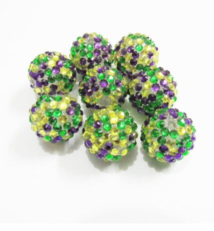 New Chunky Confetti Purple, Yellow, Green 20mm Rhinestone Beads,  Bubblegum  Beads, Chunky Rhinestone beads, Mardi Gras Chunky Bead Supply